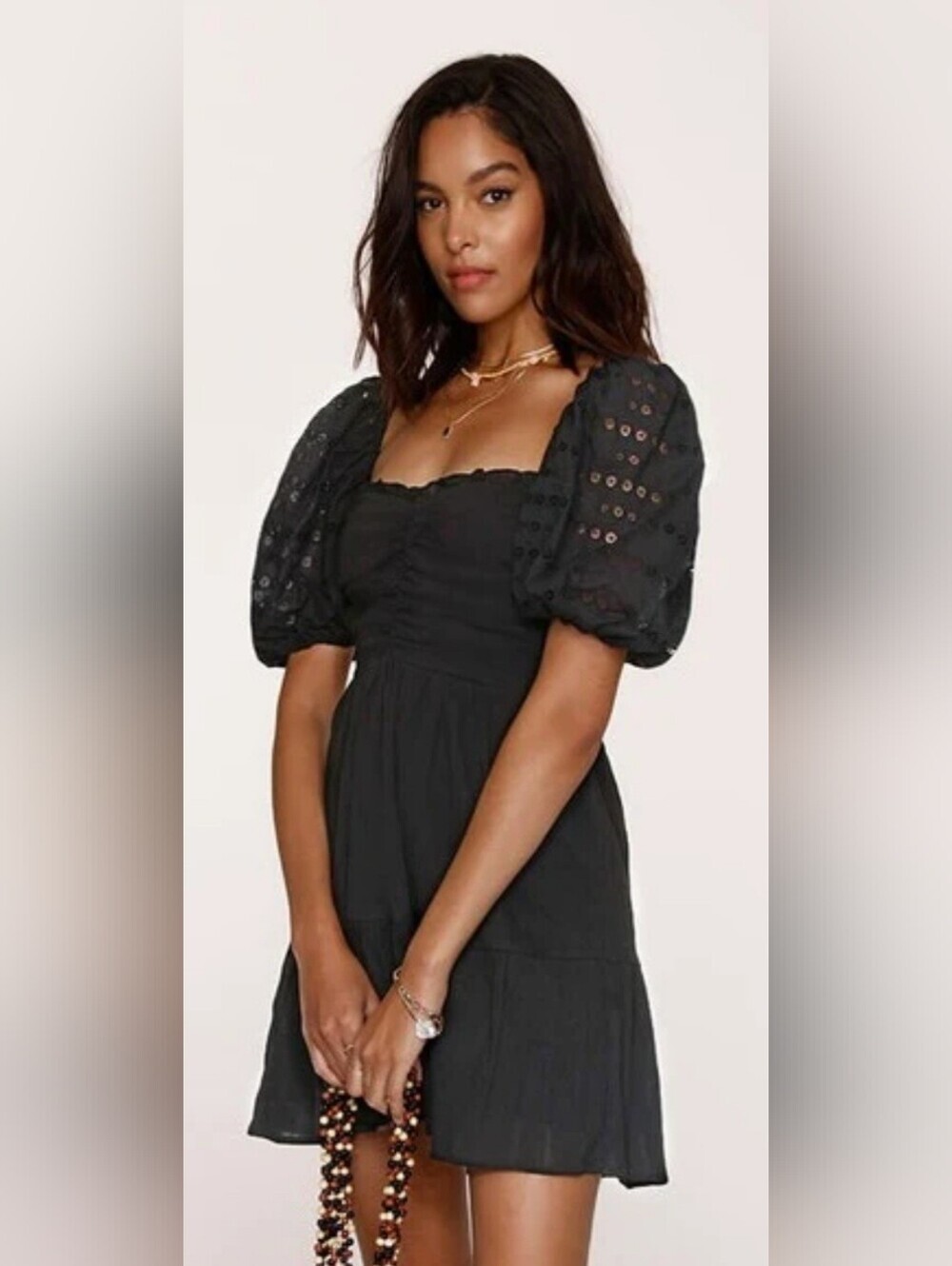 Heartloom Cella Black Eyelet Puff Sleeve Mini Dress, VGUC, Size L